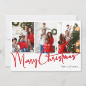 Feestelijk rood script Merry Christmas Six Foto Feestdagenkaart (Voorkant)