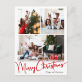 Feestelijk rood script Verticaal 3 foto Kerstmis Feestdagenkaart (Voorkant)