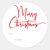 Feestelijk rood script Vrolijk kerstcadeau Ronde Sticker (Voorkant)