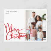 Feestelijk rood script Vrolijk Kerstfeest Een foto Feestdagenkaart (Voorkant)