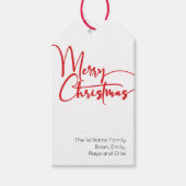 Feestelijk rood script Vrolijk Kerstfeest Familie Cadeaulabel (Voorkant)