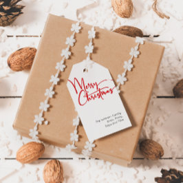 Feestelijk rood script Vrolijk Kerstfeest Familie Cadeaulabel