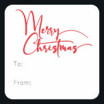 Feestelijk rood script Vrolijk Kerstfeest tot Van Vierkante Sticker<br><div class="desc">Vier het seizoen met dit feestelijke rode script Vrolijk kerstfeest tot vierkante sticker met een vleugje elegante charme. Het chique ontwerp toont een eenvoudig rood-wit kleurenpalet, dat de gezellige sfeer van de winter oproept. De moderne en unieke aantrekkingskracht en rustieke bewoording creëer zorgt voor een perfecte balans tussen seizoensgebonden en...</div>