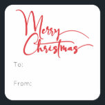 Feestelijk rood script Vrolijk Kerstfeest tot Van Vierkante Sticker<br><div class="desc">Vier het seizoen met dit feestelijke rode script Vrolijk kerstfeest tot vierkante sticker met een vleugje elegante charme. Het chique ontwerp toont een eenvoudig rood-wit kleurenpalet, dat de gezellige sfeer van de winter oproept. De moderne en unieke aantrekkingskracht en rustieke bewoording creëer zorgt voor een perfecte balans tussen seizoensgebonden en...</div>