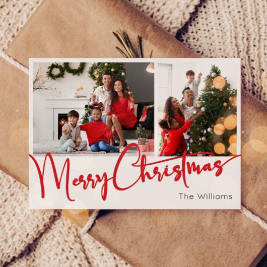 Feestelijk rood script Vrolijk Kerstfeest twee fot Feestdagenkaart