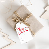 Feestelijk rood script Vrolijk kerstfeest van en n Cadeaulabel