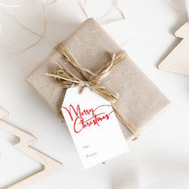 Feestelijk rood script Vrolijk kerstfeest van en n Cadeaulabel