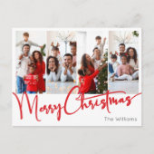 Feestelijk rood script Vrolijk Kerstfeest Vier Fot Feestdagenkaart (Voorkant)