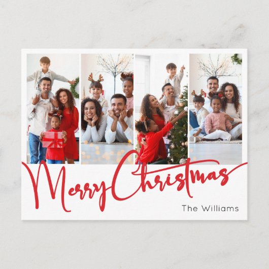 Feestelijk rood script Vrolijk Kerstfeest Vier Fot Feestdagenkaart (Voorkant)