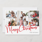 Feestelijk rood script Vrolijk Kerstfeest Vijf Fot Feestdagenkaart (Voorkant)