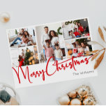 Feestelijk rood script Vrolijk Kerstfeest Vijf Fot Feestdagenkaart<br><div class="desc">Vier het seizoen met dit feestelijke rode script Vrolijk kerstfeest vijf foto vakantie kaart met een vleugje elegante charme. Het chique ontwerp toont een eenvoudig rood-wit kleurenpalet, dat de gezellige sfeer van de winter oproept. De moderne en unieke aantrekkingskracht en rustieke bewoording creëer zorgt voor een perfecte balans tussen seizoensgebonden...</div>