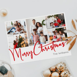 Feestelijk rood script Vrolijk Kerstfeest Vijf Fot Feestdagenkaart