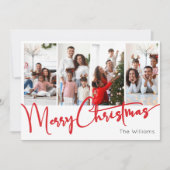 Feestelijk rood script Vrolijk Kerstfeest Zeven Fo Feestdagenkaart (Voorkant)