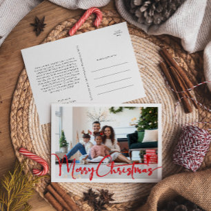 Feestelijk rood script Vrolijk kerstjaar in de Rev Feestdagenkaart