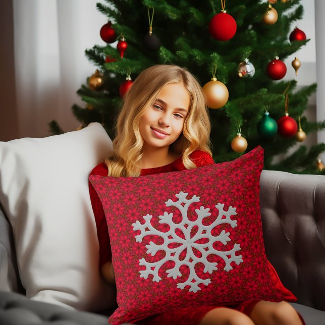 Feestelijk rood sneeuwvlok decoratief accent kussen (Creator heeft geüpload)