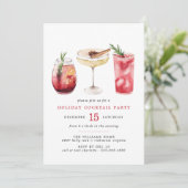 Feestelijk rood | Waterverf Vakantie Cocktail Part Kaart (Staand voorkant)