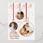 Feestelijk Rood Wit Eerste Kerstmis 3 Fotocollage Folie Feestdagenkaart (Voorkant)