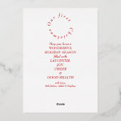 Feestelijk Rood Wit Eerste Kerstmis 3 Fotocollage Folie Feestdagenkaart (Achterkant)