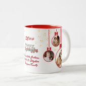 Feestelijk Rood Wit Eerste Kerstmis 3 Fotocollage Tweekleurige Koffiemok (Voorkant rechts)