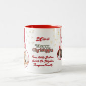 Feestelijk Rood Wit Eerste Kerstmis 3 Fotocollage Tweekleurige Koffiemok (Center)