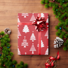 Feestelijk rood-wit kerstboompatroon cadeaupapier