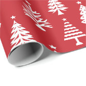 Feestelijk rood-wit kerstboompatroon cadeaupapier (Rol Hoek)