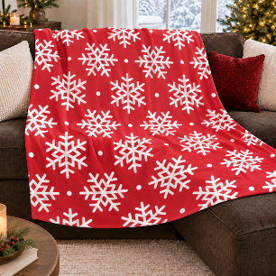 Feestelijk rood-wit sneeuwvlokpatroon fleece deken