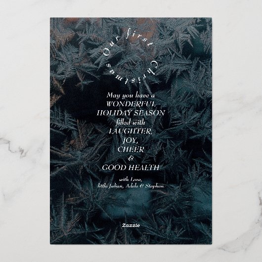 Feestelijk Rood Zwart Eerste Kerstmis 3 Fotocollag Folie Feestdagenkaart (Achterkant)