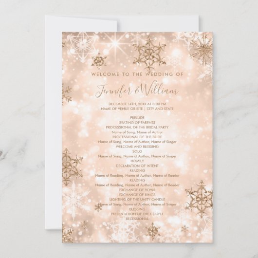 Feestelijk Roos Gold Winter Wedding Menu Programma (Voorkant)