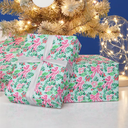 Feestelijk roze betegelde kerststrikken feest cadeaupapier (Feestdagen)