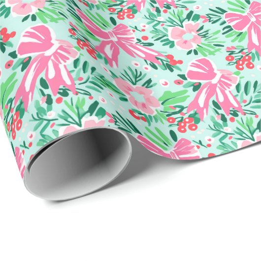 Feestelijk roze betegelde kerststrikken feest cadeaupapier (Rol Hoek)