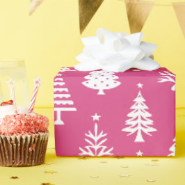 Feestelijk roze en wit kerstboompatroon cadeaupapier