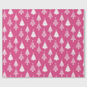Feestelijk roze en wit kerstboompatroon cadeaupapier (Vlak)