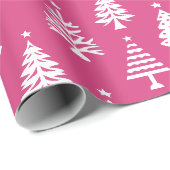 Feestelijk roze en wit kerstboompatroon cadeaupapier (Rol Hoek)