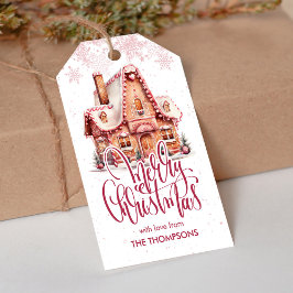 Feestelijk roze kerst favoriet huis van peperkoek cadeaulabel