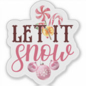 Feestelijk Roze Laat het Sneeuw Vakantie Sticker O (Voorkant)