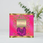 Feestelijk roze, oranje en gouden verjaardagsfeest kaart (Staand voorkant)