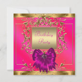 Feestelijk roze, oranje en gouden verjaardagsfeest kaart (Voorkant)