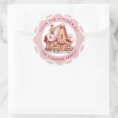 Feestelijk roze peperkoek huis kerst bakken ronde sticker (Tas)