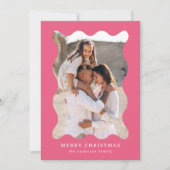 Feestelijk roze retro foto Lijst Vrolijk kerstfees Feestdagenkaart (Voorkant)