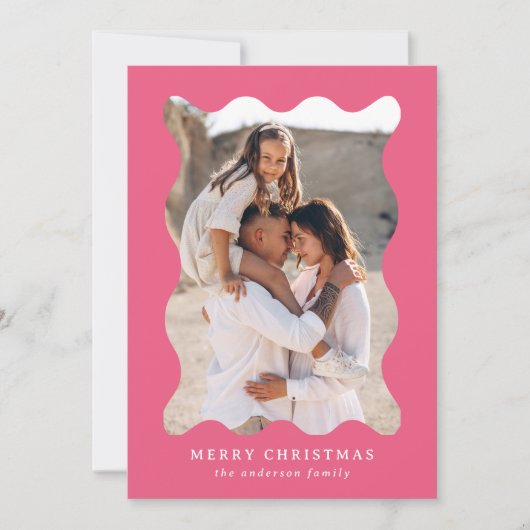 Feestelijk roze retro foto Lijst Vrolijk kerstfees Feestdagenkaart (Voorkant)