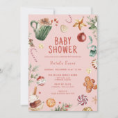 Feestelijk roze rood | Schattige Kerst Meisje Baby Kaart (Voorkant)