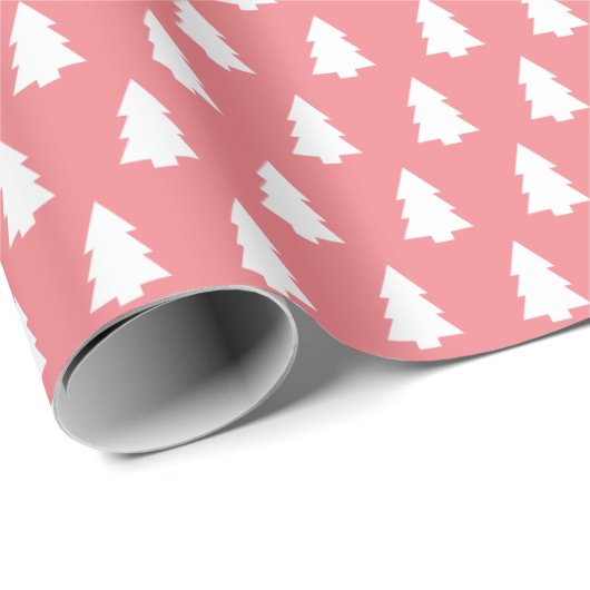 Feestelijk roze witte kerstboompatroon cadeaupapier (Rol Hoek)