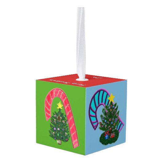 Feestelijk Santa Candy Canes Cube Ornament (Achter hoekig)
