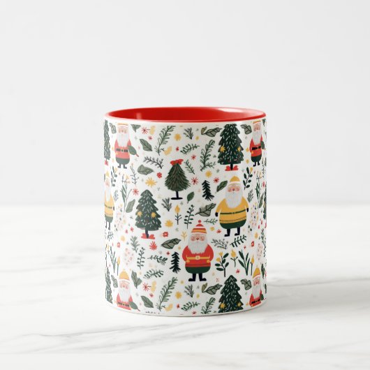 Feestelijk Santa Patroon Tweekleurige Koffiemok (Center)