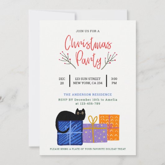 Feestelijk Schattige Zwart Kat Koffie Kunst Kerstf Kaart (Voorkant)