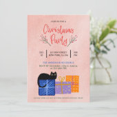 Feestelijk Schattige Zwart Kat Koffie Roze Kerstfe Feestdagenkaart (Staand voorkant)