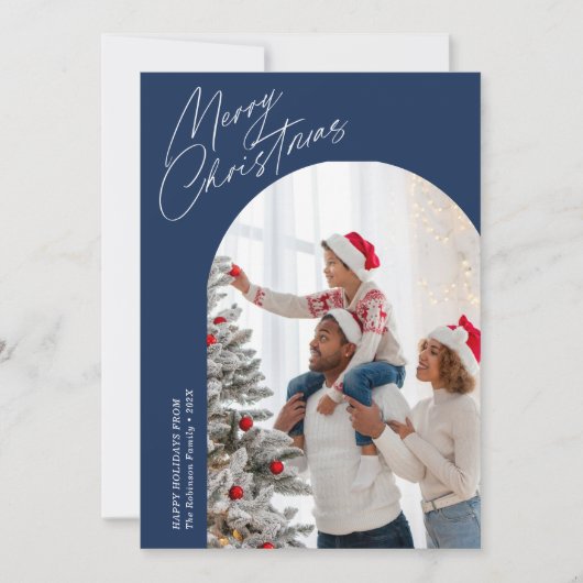 Feestelijk script Blue Christmas Arch Feestdagenkaart (Voorkant)