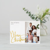 Feestelijk Script Foto Merry Christmas Gold Folie Feestdagen Briefkaart (Staand Voorkant)