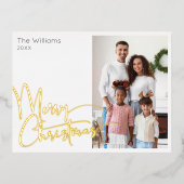 Feestelijk Script Foto Merry Christmas Gold Folie Feestdagen Briefkaart (Voorkant)